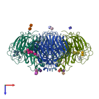 PDB entry 1v0z coloured by chain, top view.