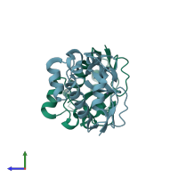 PDB entry 1v13 coloured by chain, side view.
