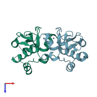 PDB entry 1v13 coloured by chain, top view.