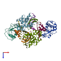 PDB entry 1v15 coloured by chain, top view.