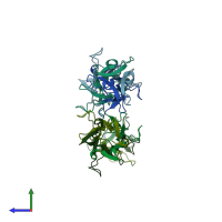 PDB entry 1v1h coloured by chain, side view.