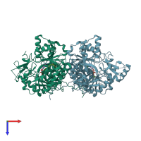 PDB entry 1v26 coloured by chain, top view.