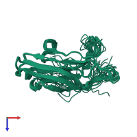 PDB entry 1v27 coloured by chain, ensemble of 20 models, top view.