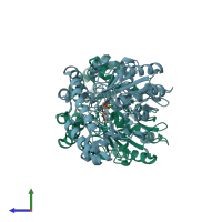 PDB entry 1v2e coloured by chain, side view.