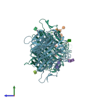 PDB entry 1v2i coloured by chain, side view.