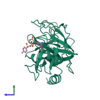 PDB entry 1v2q coloured by chain, side view.