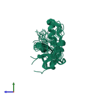 PDB entry 1v2y coloured by chain, ensemble of 20 models, side view.