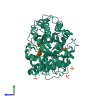 PDB entry 1v3h coloured by chain, side view.