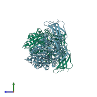 PDB entry 1v3k coloured by chain, side view.