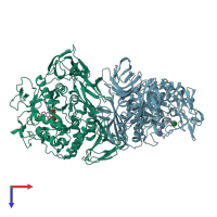 PDB entry 1v3l coloured by chain, top view.