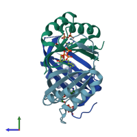 PDB entry 1v3s coloured by chain, side view.