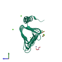 PDB entry 1v3w coloured by chain, side view.