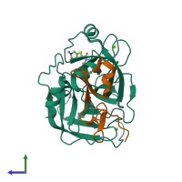 PDB entry 1v3x coloured by chain, side view.