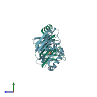 PDB entry 1v3y coloured by chain, side view.