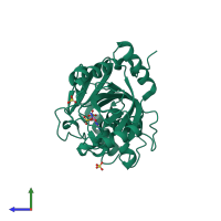 PDB entry 1v41 coloured by chain, side view.