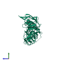 PDB entry 1v43 coloured by chain, side view.