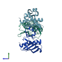 PDB entry 1v4p coloured by chain, side view.
