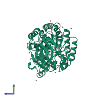 PDB entry 1v51 coloured by chain, side view.