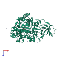 PDB entry 1v51 coloured by chain, top view.