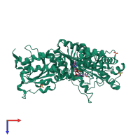 PDB entry 1v5e coloured by chain, top view.