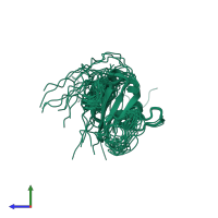 PDB entry 1v5m coloured by chain, ensemble of 20 models, side view.