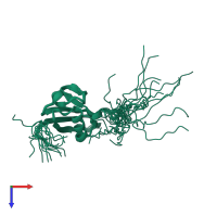 PDB entry 1v5o coloured by chain, ensemble of 20 models, top view.