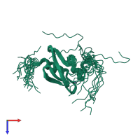 PDB entry 1v5r coloured by chain, ensemble of 20 models, top view.