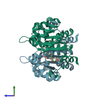 PDB entry 1v5y coloured by chain, side view.