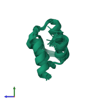 PDB entry 1v66 coloured by chain, ensemble of 20 models, side view.