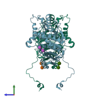 PDB entry 1v6a coloured by chain, side view.