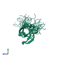 PDB entry 1v6e coloured by chain, ensemble of 20 models, side view.