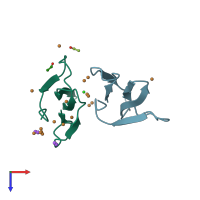 PDB entry 1v6p coloured by chain, top view.