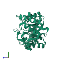 PDB entry 1v6t coloured by chain, side view.