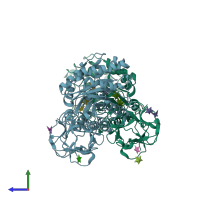 PDB entry 1v6u coloured by chain, side view.