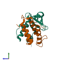 PDB entry 1v74 coloured by chain, side view.
