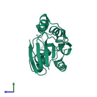 PDB entry 1v7q coloured by chain, side view.