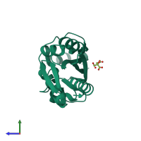 PDB entry 1v7r coloured by chain, side view.