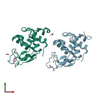 PDB entry 1v7t coloured by chain, front view.