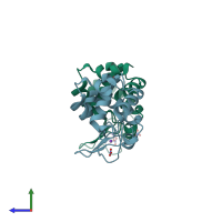 PDB entry 1v7t coloured by chain, side view.