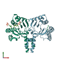 PDB entry 1v7u coloured by chain, front view.