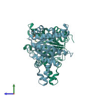 PDB entry 1v7u coloured by chain, side view.