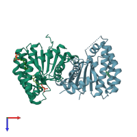 PDB entry 1v7u coloured by chain, top view.