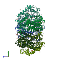 PDB entry 1v7z coloured by chain, side view.