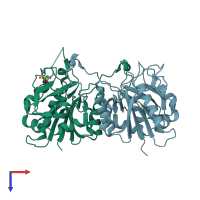 PDB entry 1v82 coloured by chain, top view.