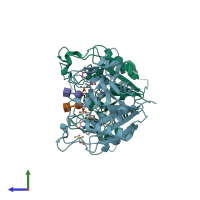 PDB entry 1v84 coloured by chain, side view.