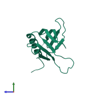 Monomeric assembly 1 of PDB entry 1v89 coloured by chemically distinct molecules, side view.