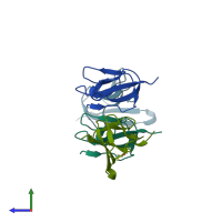 PDB entry 1v8q coloured by chain, side view.