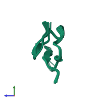 PDB entry 1v91 coloured by chain, ensemble of 20 models, side view.