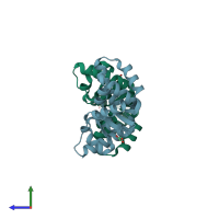 PDB entry 1v96 coloured by chain, side view.