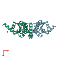 PDB entry 1v96 coloured by chain, top view.